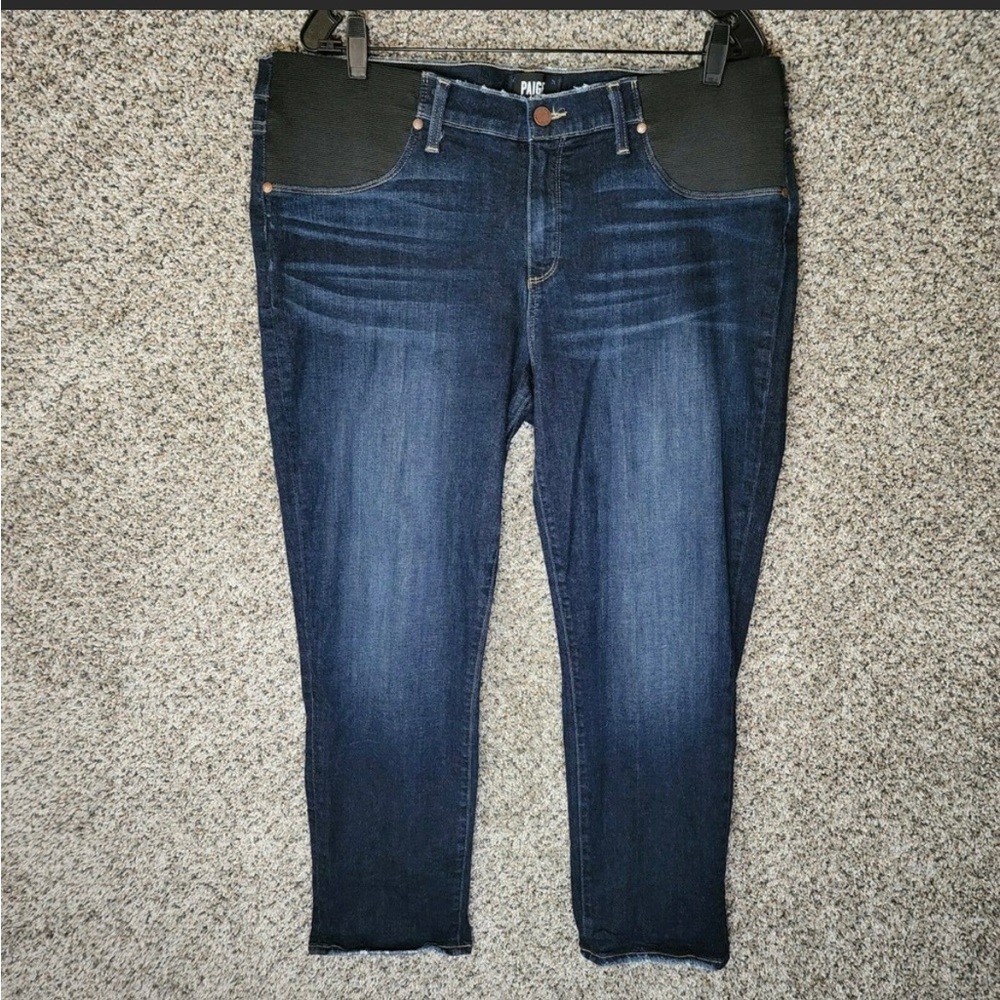 Paige Brigitte Mid Rise Boyfriend Cropped Maternity Denim Blue Jeans Women's 34